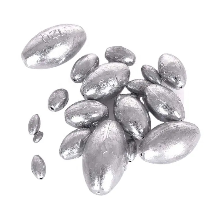 Oval egg sinkers in multiple weights used for bottom fishing